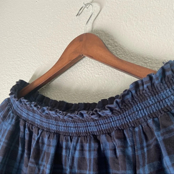 Boho Chic Gingham Top Oversize Plaid Ruffle Flannel Size Small Off The Shoulder - Picture 3 of 10